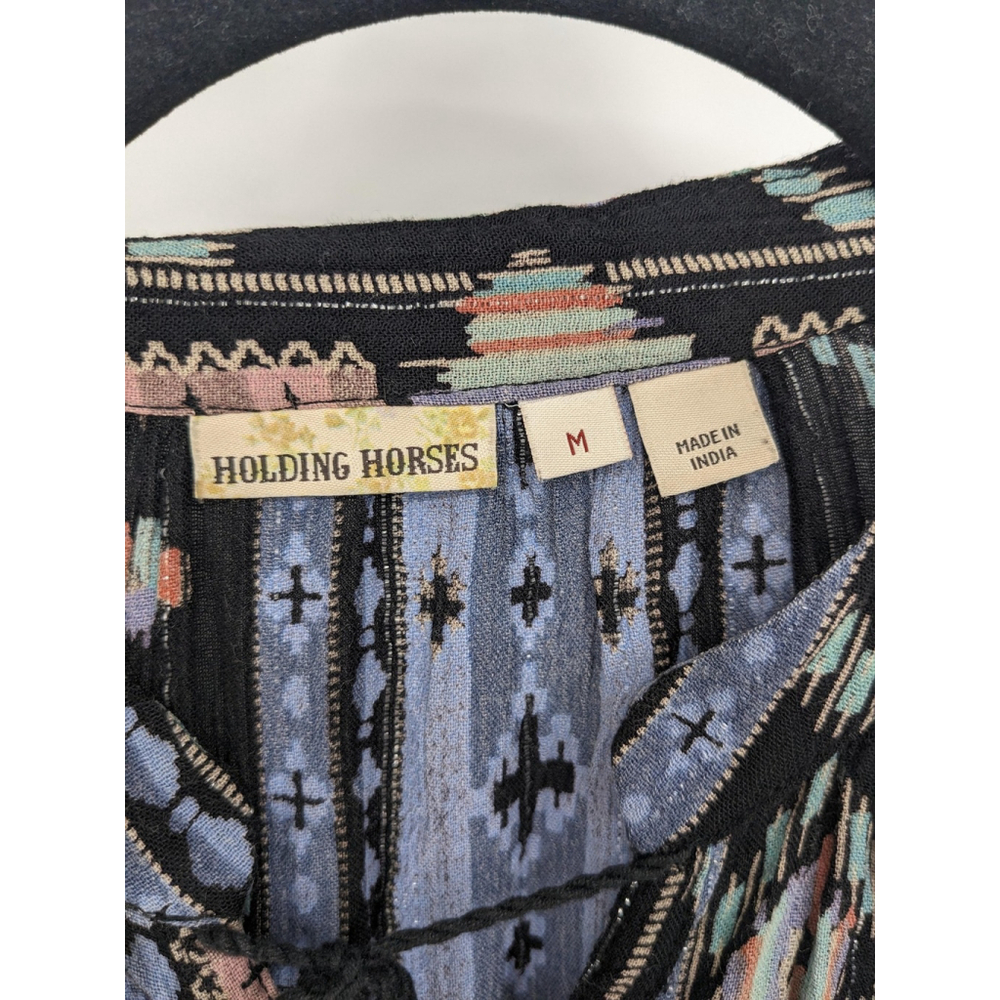 Holding Horses Dress Womens Medium Blue Boho Aztec Print Tassel Tunic - Picture 6 of 8